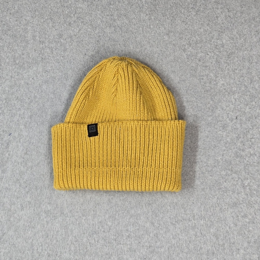 5.11 Men Beanie Yellow Mustard Ribbed Foldover Cuffed Logo